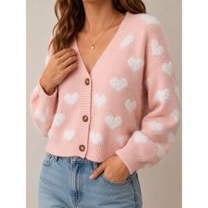 Miracle Pink Heart Print Fuzzy Cardigan Boutique Sweater Soft Coquette Kawaii M